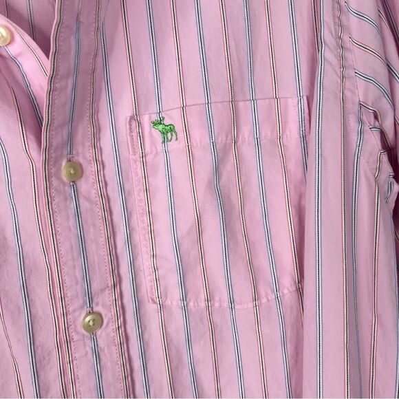 Sz L Abercrombie & Fitch Pink Pinstripe button up shirt $59 MSRP - Picture 6 of 8